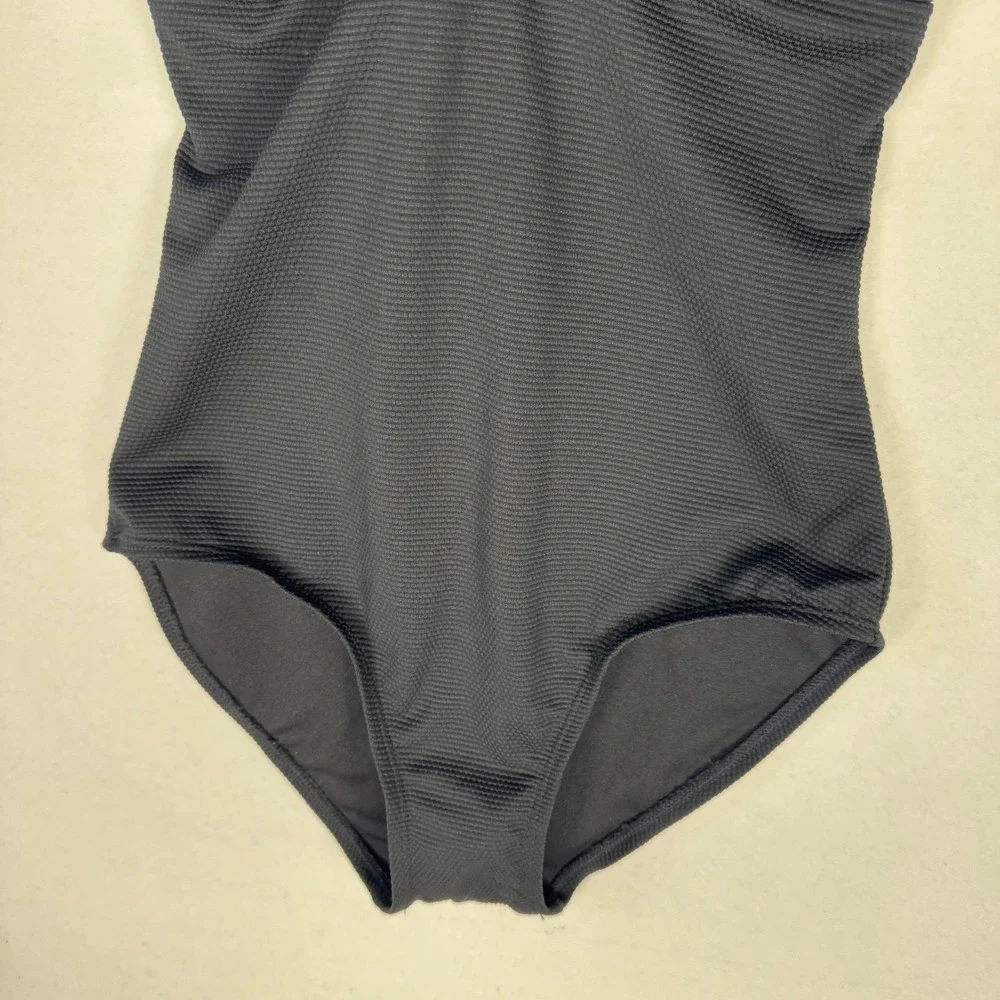 Catalina‎ Womens Black Ribbed One Piece Swimsuit Double Strap V-Neck Small 4-6